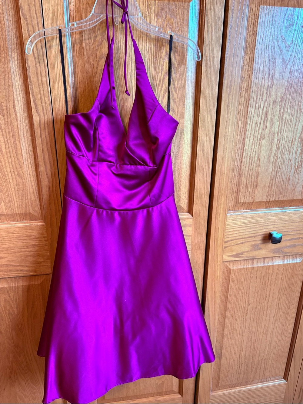 Fuschia Halter Satin A-Line Dress